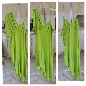The Drop Asymmetrical One Shoulder Lime Green Adress
